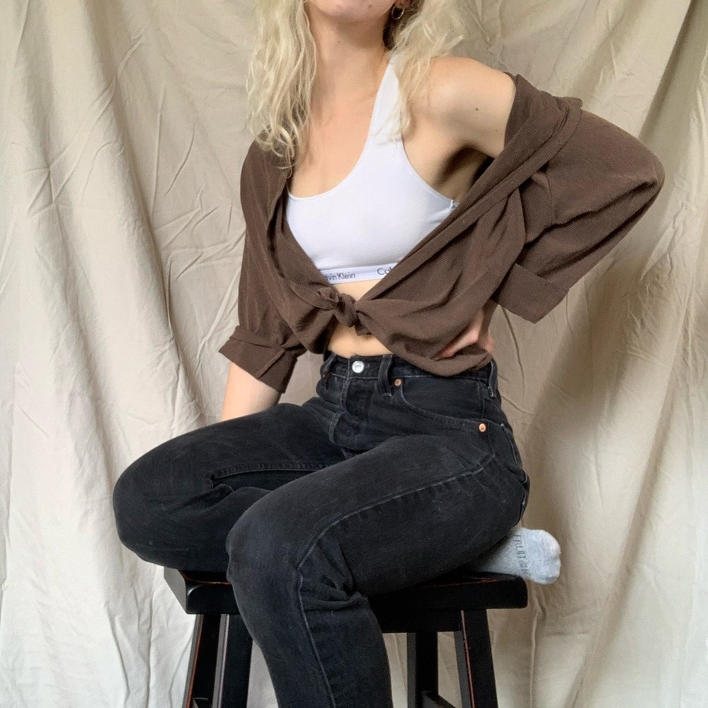 Brown/Black Checkered Button Up Top